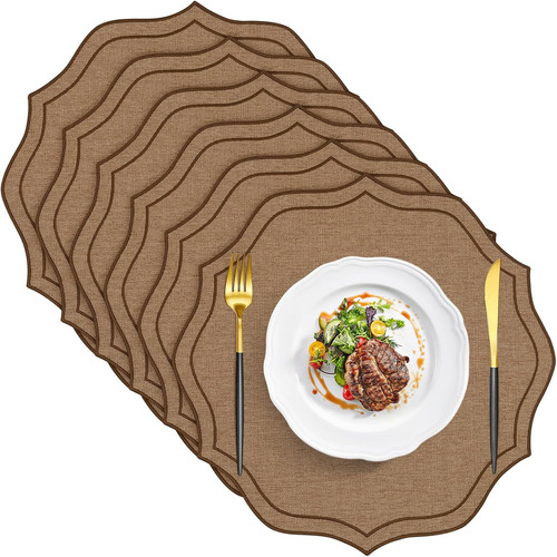 Faux linen round placemats set - round,