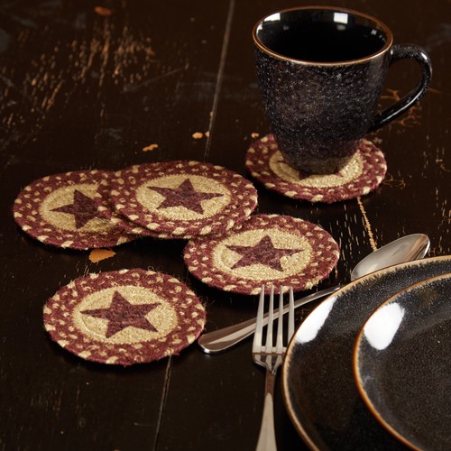 Coasters burgundy tan jute - coasters,